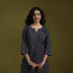 Natural dyed ajrakh hand block print cotton suit set