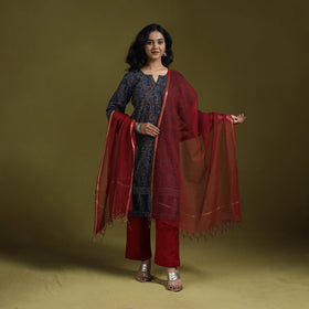 Natural dyed ajrakh hand block print cotton suit set