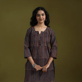 Natural dyed ajrakh hand block print cotton suit set