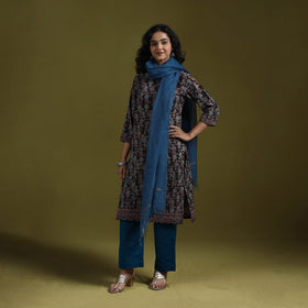 Natural dyed ajrakh hand block print cotton suit set