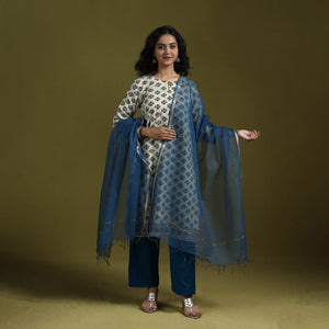 Natural dyed ajrakh hand block print cotton suit set