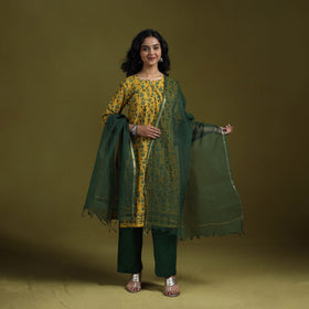 Natural dyed ajrakh hand block print cotton suit set