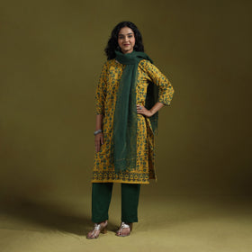 Natural dyed ajrakh hand block print cotton suit set
