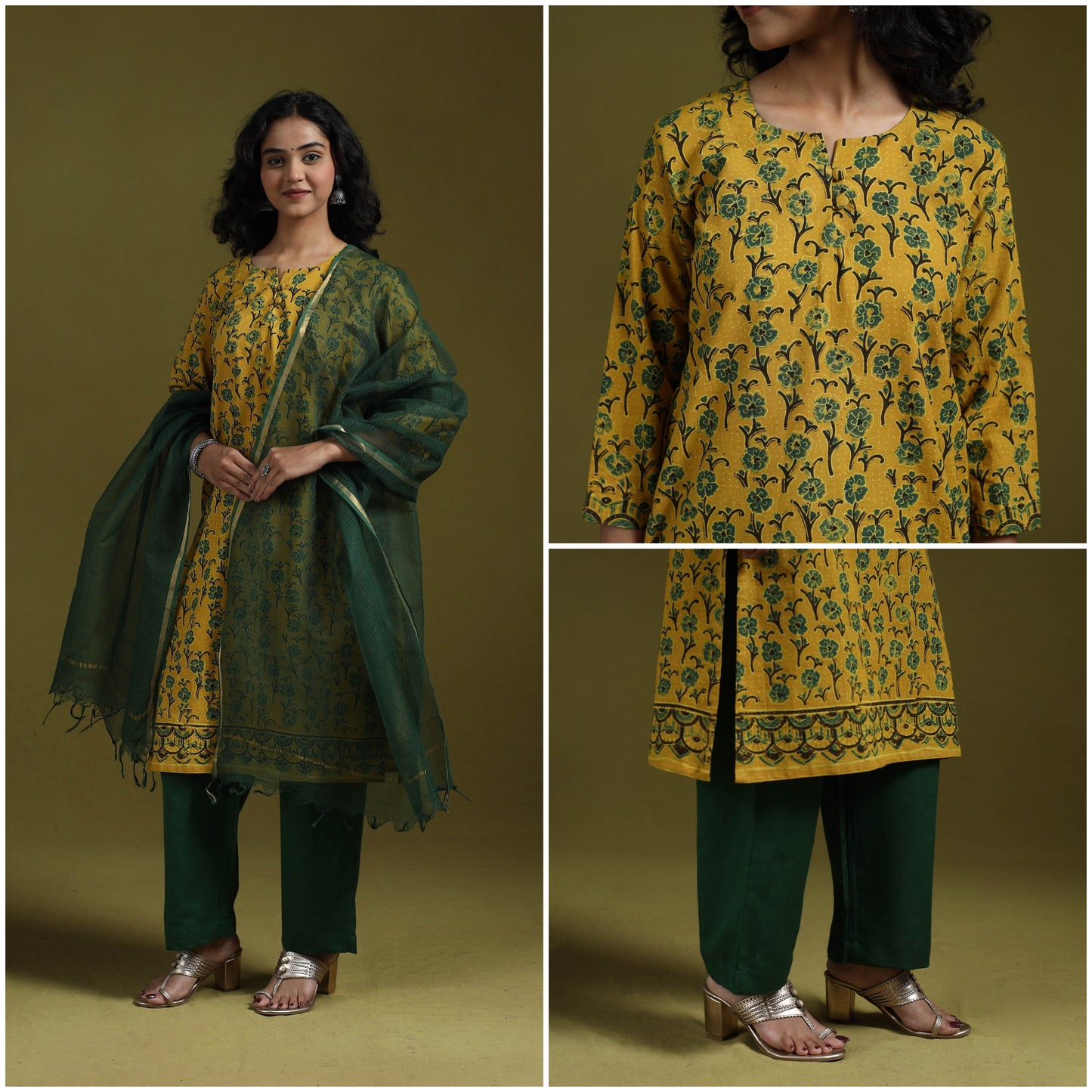 Natural dyed ajrakh hand block print cotton suit set
