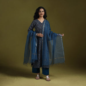 Natural dyed ajrakh hand block print cotton suit set