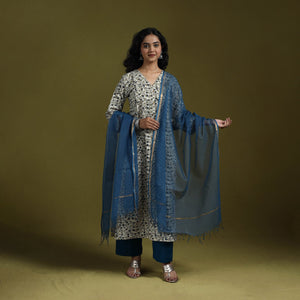 Natural dyed ajrakh hand block print cotton suit set