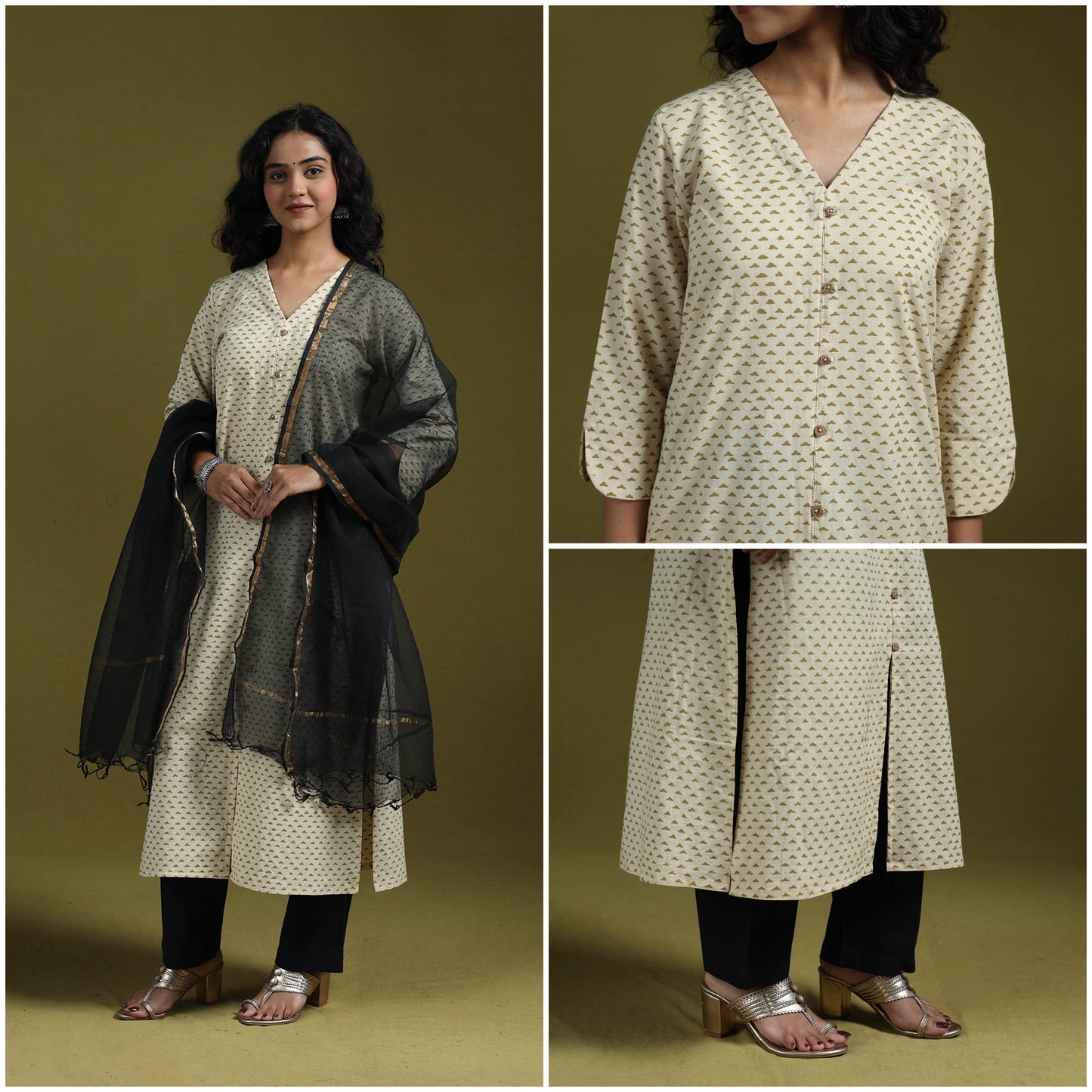 Natural dyed ajrakh hand block print cotton suit set