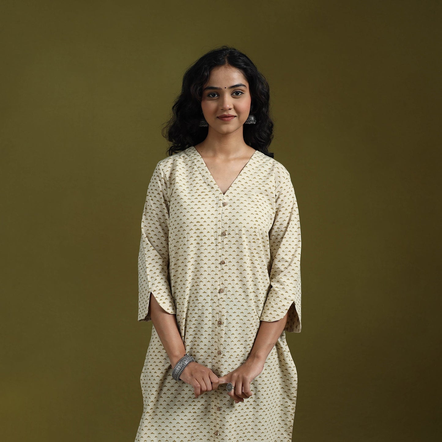 Natural dyed ajrakh hand block print cotton suit set