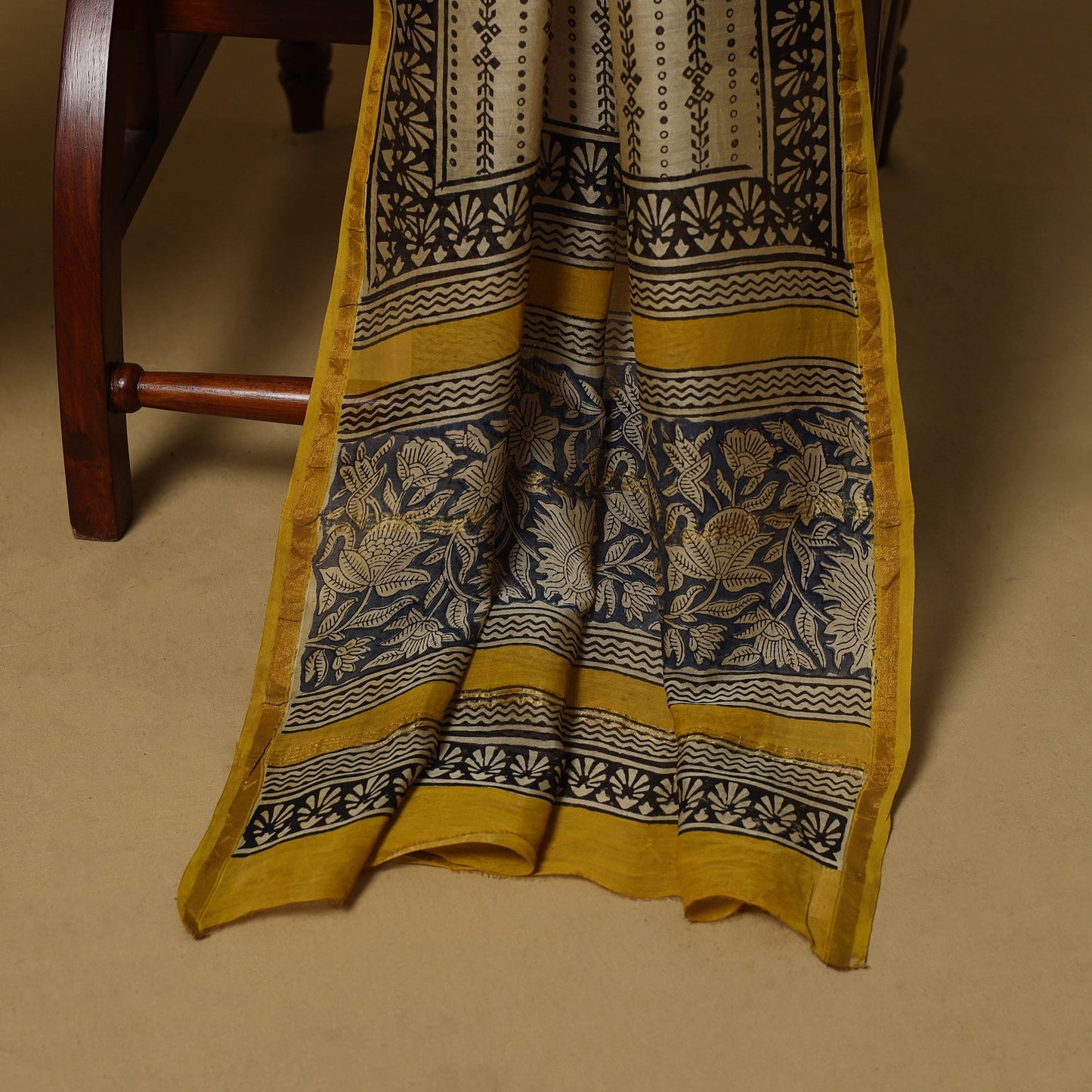 Natural dyed bagru chanderi silk 3pc unstitched dress