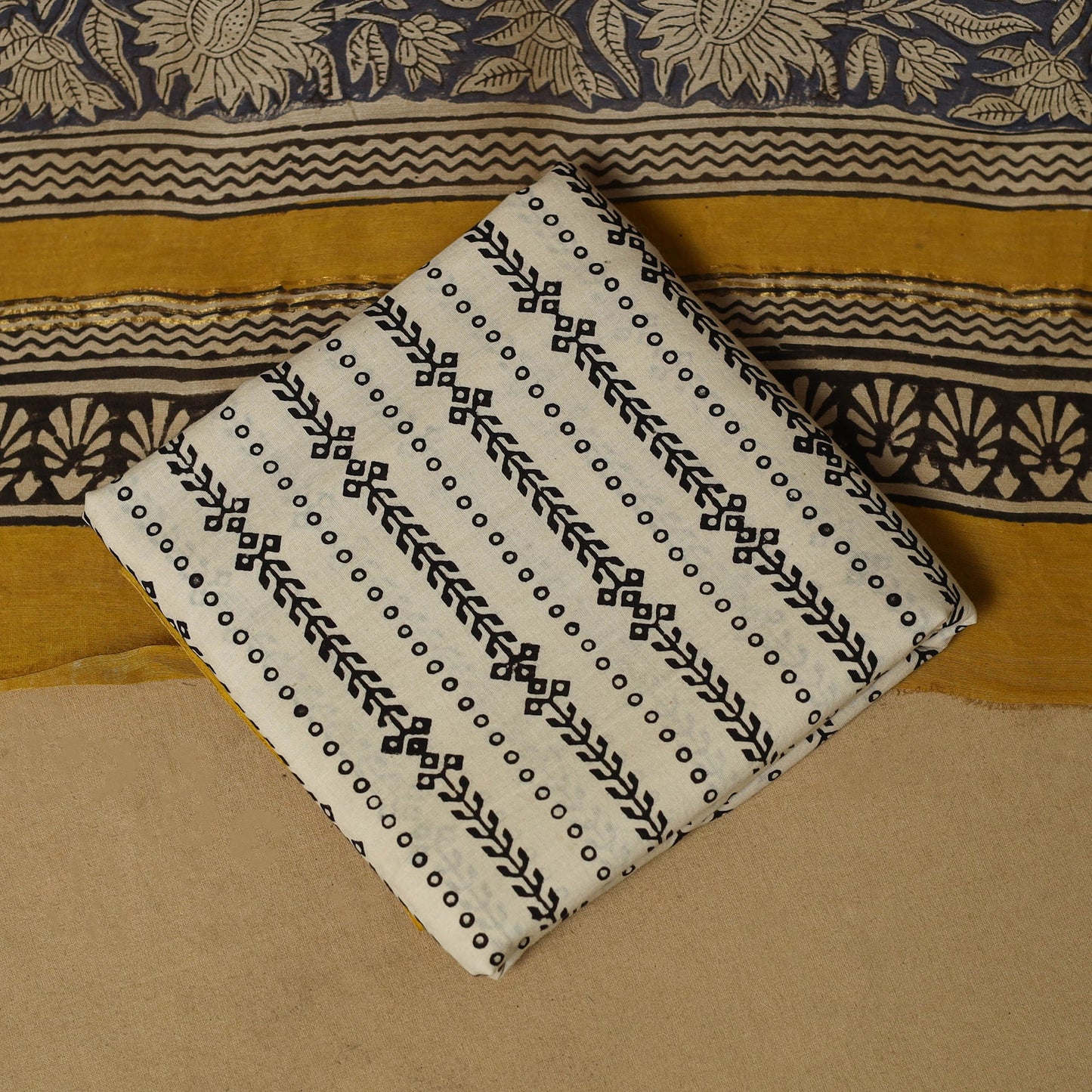 Natural dyed bagru chanderi silk 3pc unstitched dress