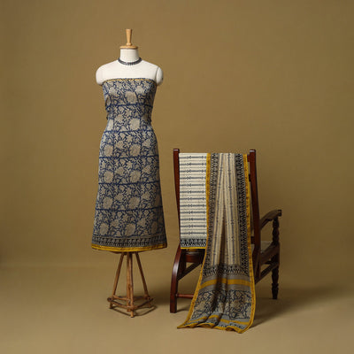 Natural dyed bagru chanderi silk 3pc unstitched dress