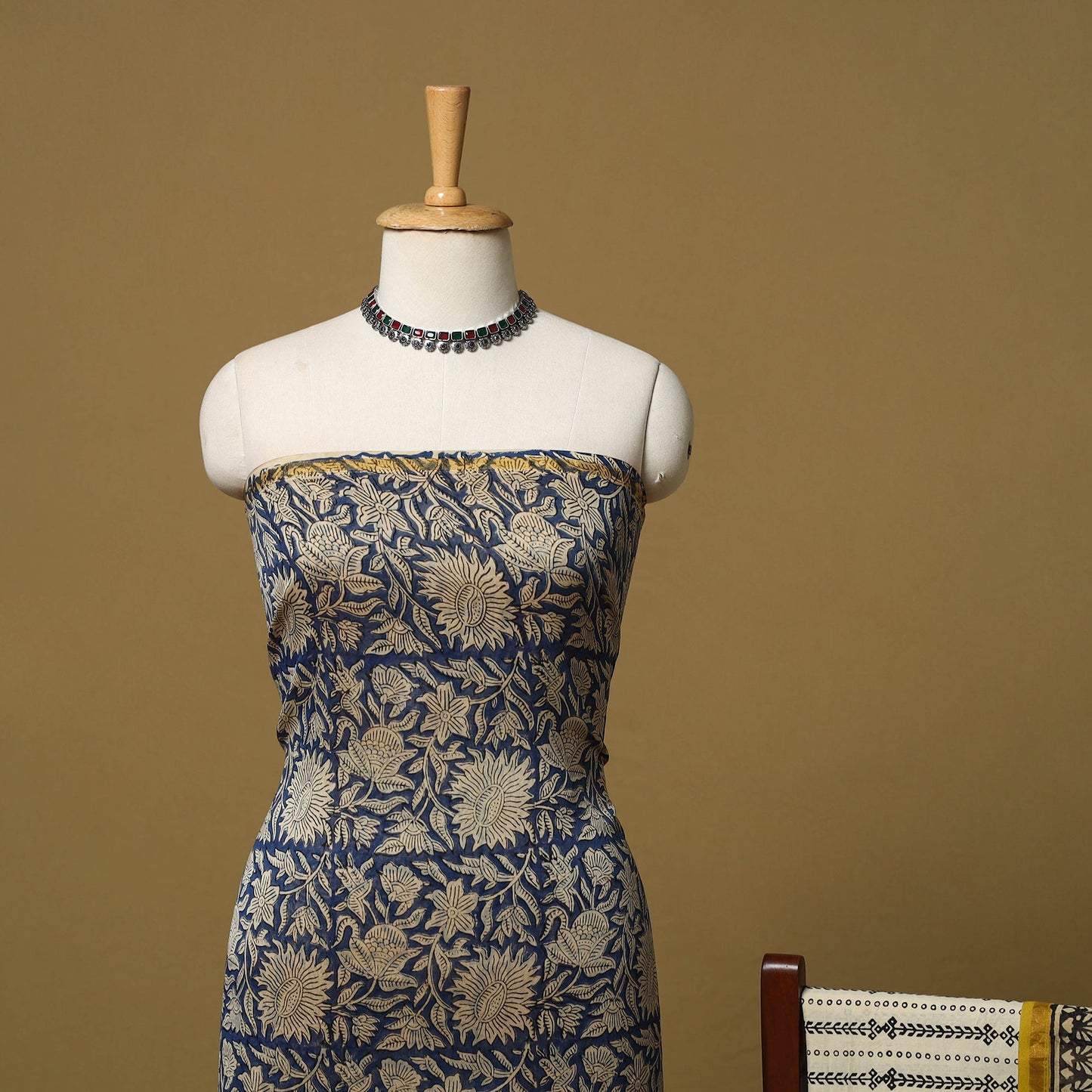 Natural dyed bagru chanderi silk 3pc unstitched dress