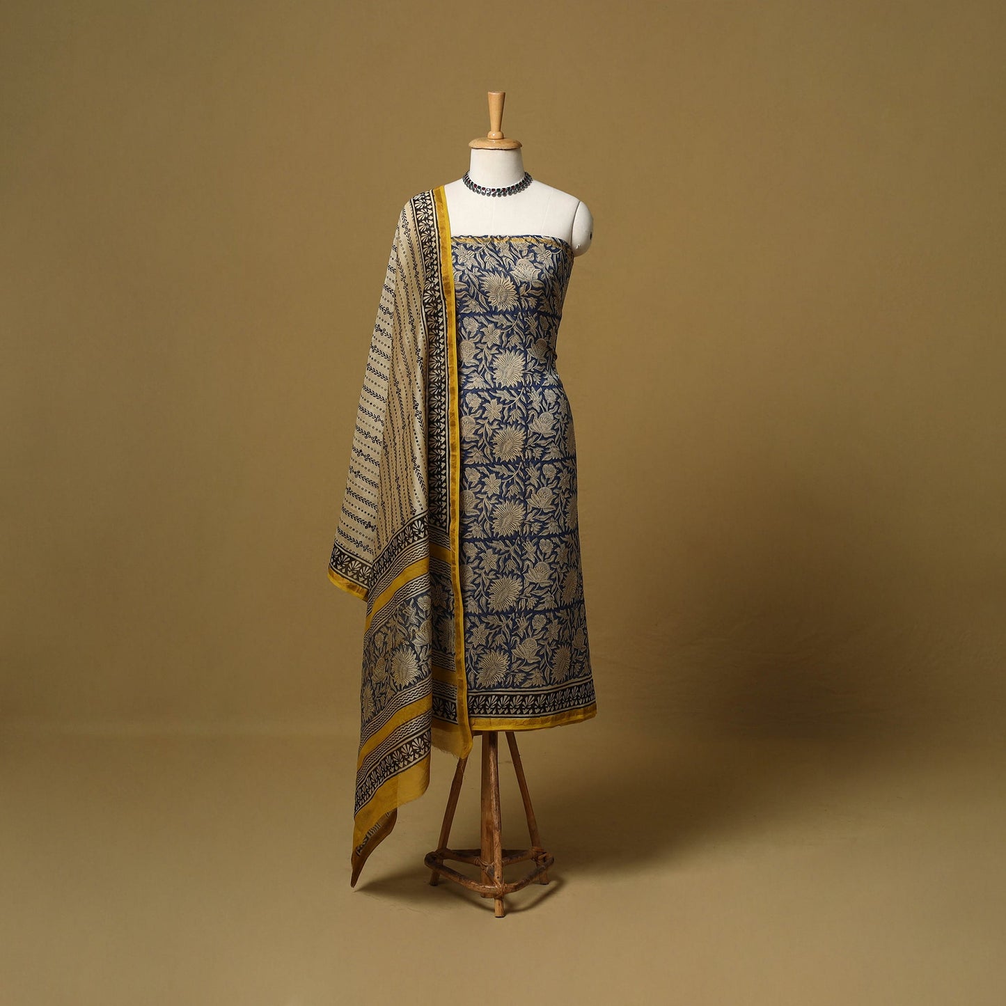 Natural dyed bagru chanderi silk 3pc unstitched dress