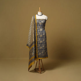 Natural dyed bagru chanderi silk 3pc unstitched dress