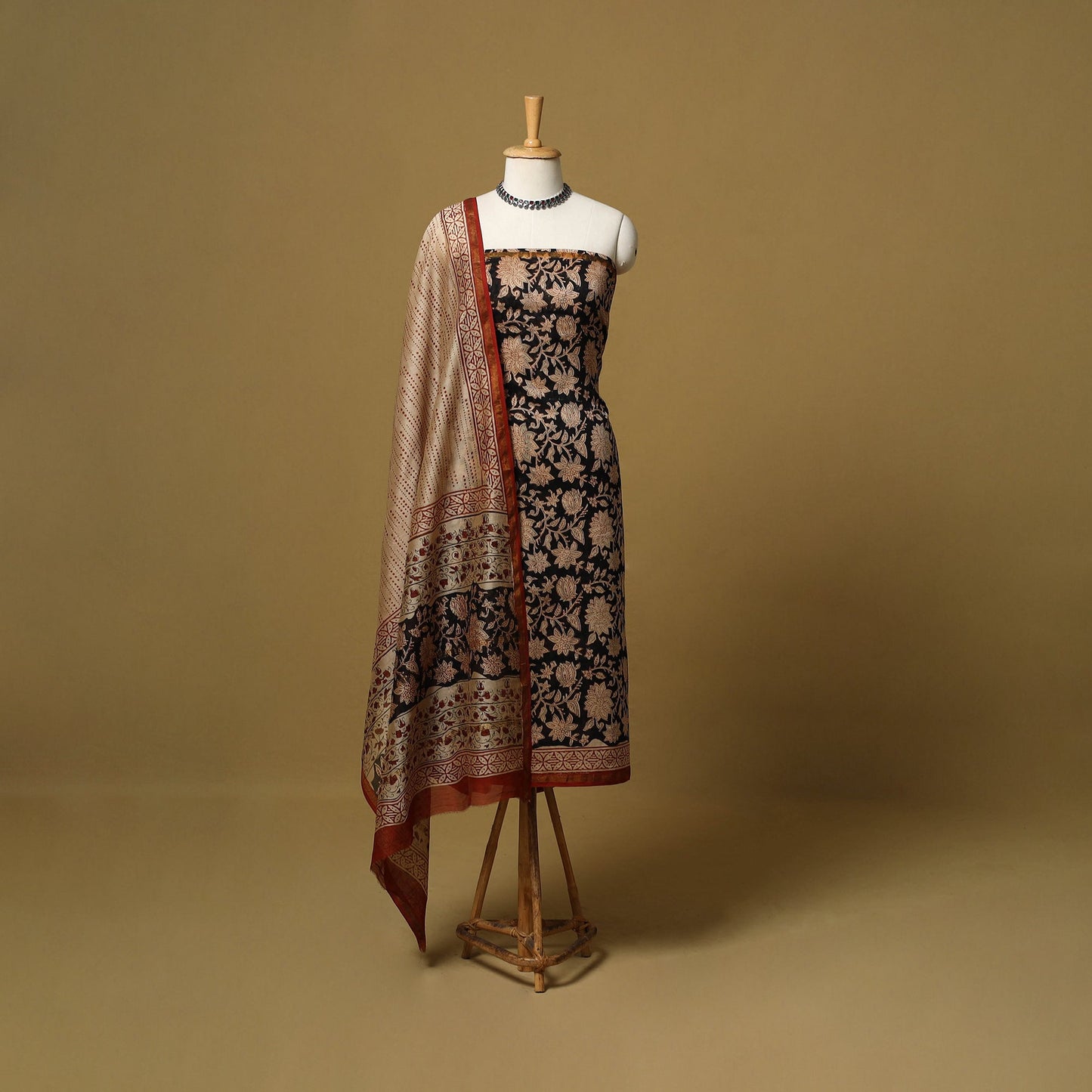 Natural dyed bagru chanderi silk 3pc unstitched dress