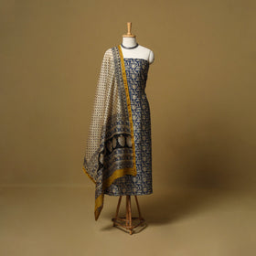 Natural dyed bagru chanderi silk 3pc unstitched dress