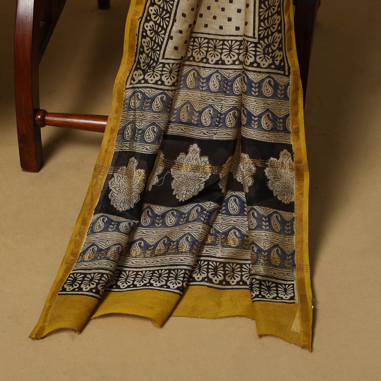 Natural dyed bagru chanderi silk 3pc unstitched dress