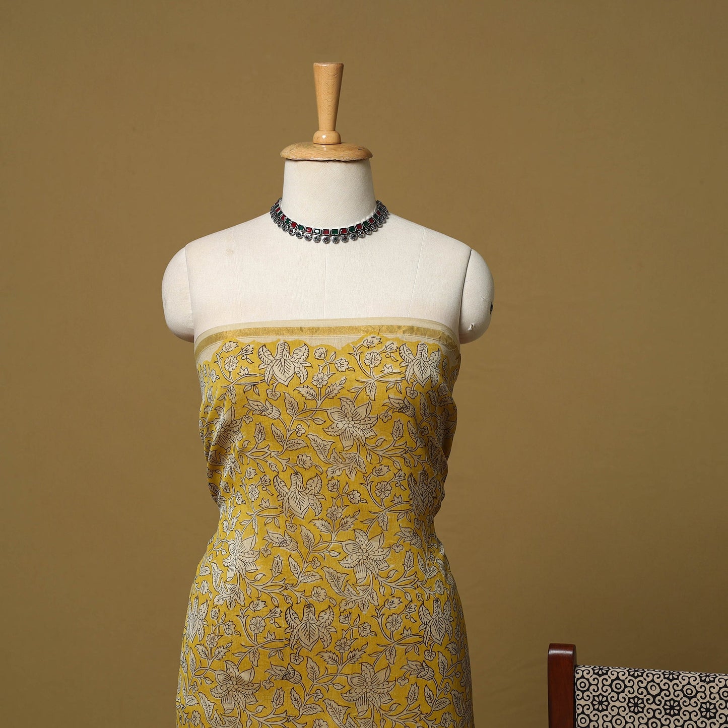 Natural dyed bagru chanderi silk 3pc unstitched dress