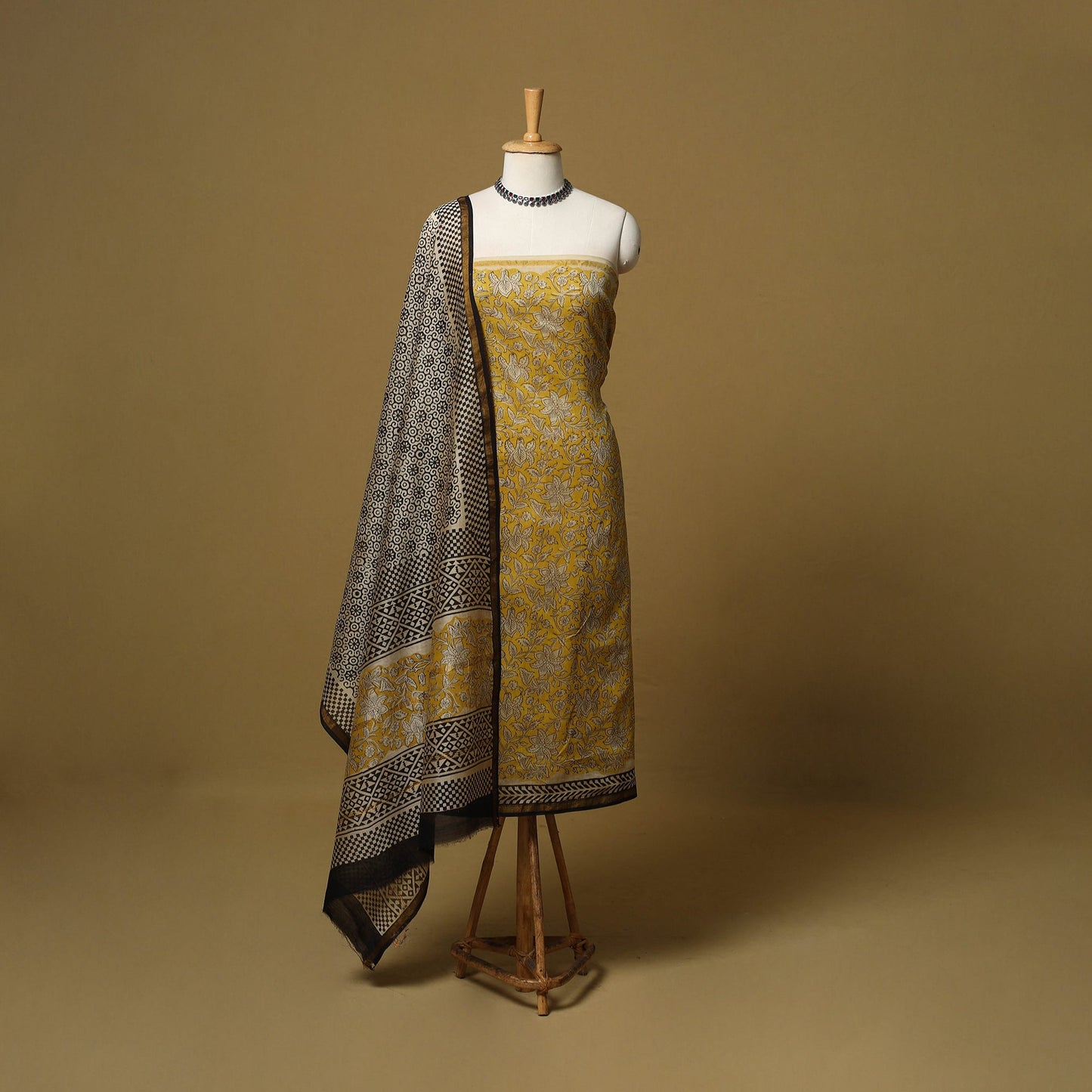 Natural dyed bagru chanderi silk 3pc unstitched dress