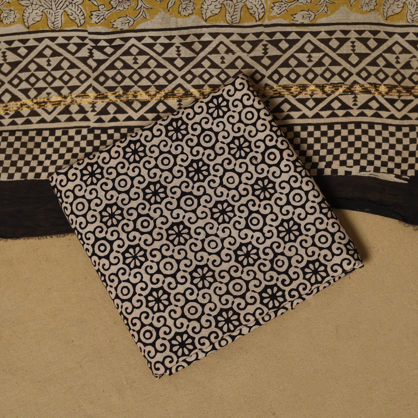 Natural dyed bagru chanderi silk 3pc unstitched dress