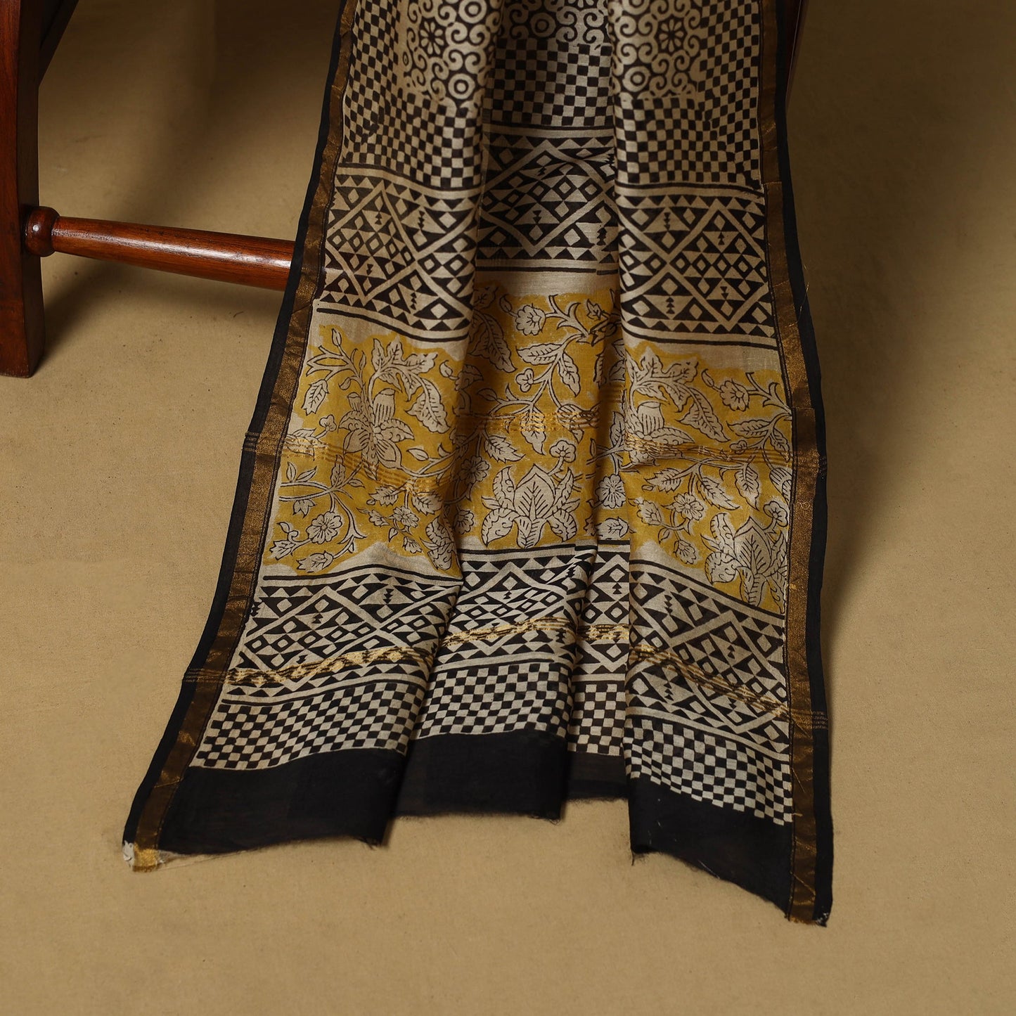 Natural dyed bagru chanderi silk 3pc unstitched dress