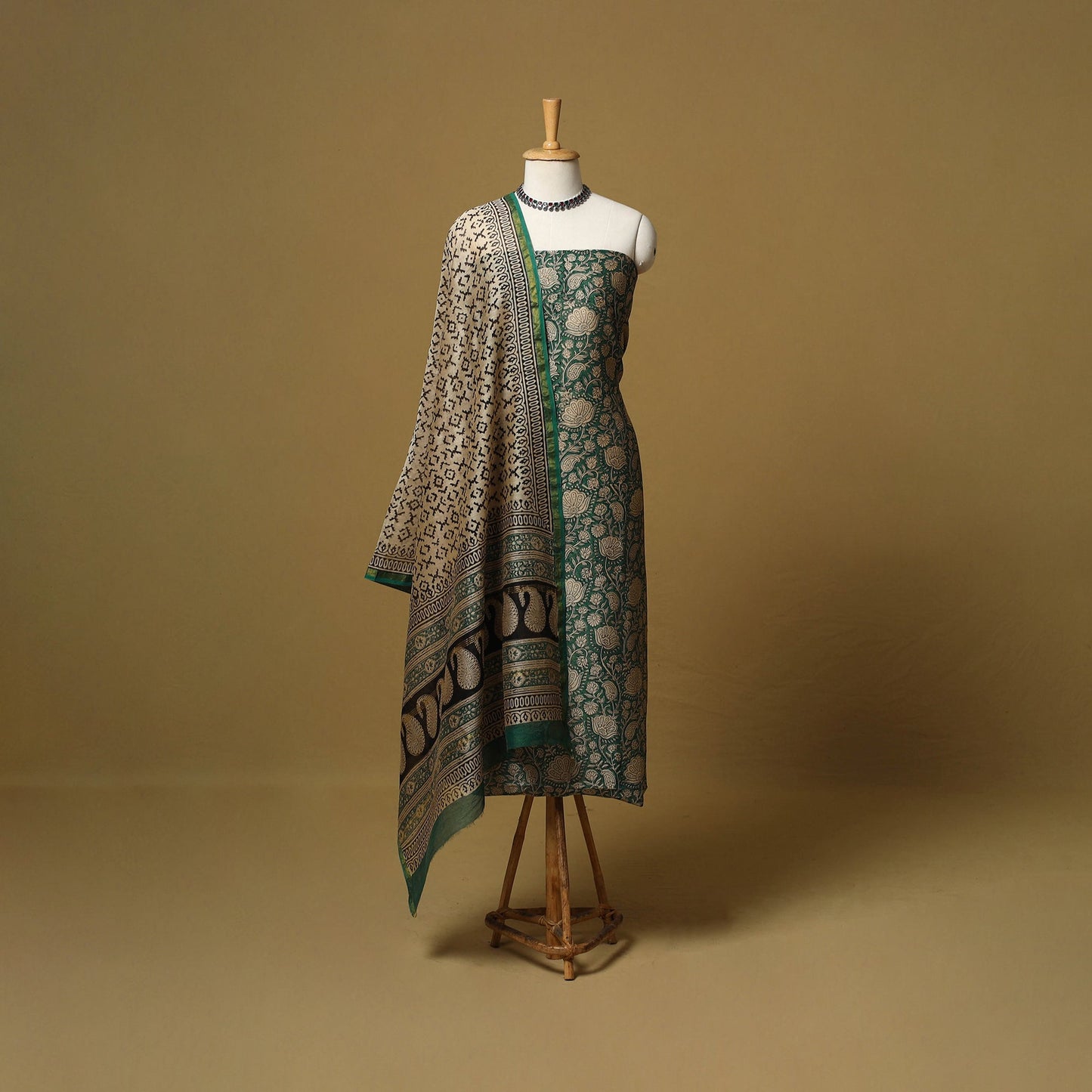 Natural dyed bagru chanderi silk 3pc unstitched dress