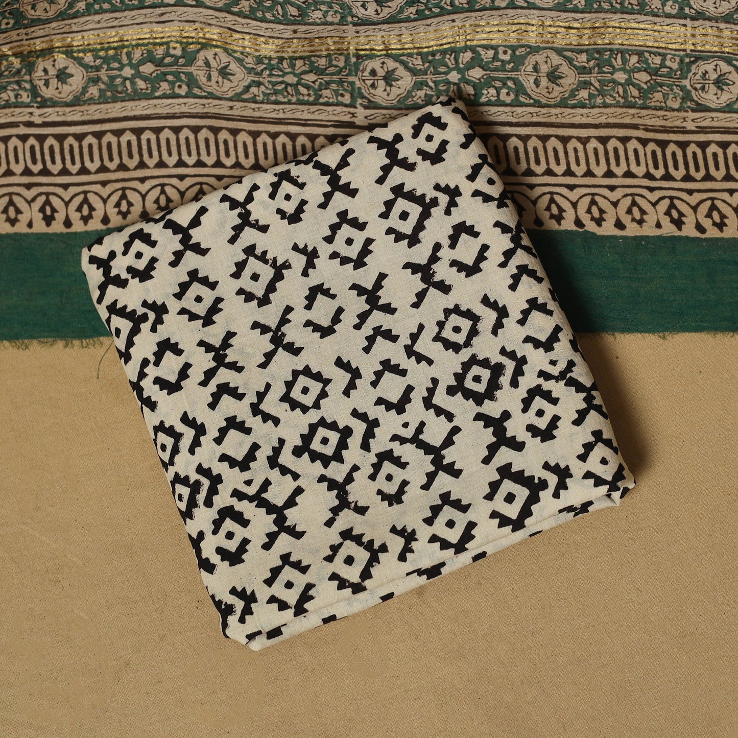 Natural dyed bagru chanderi silk 3pc unstitched dress