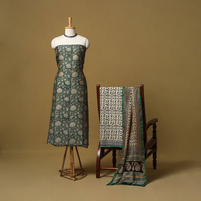 Natural dyed bagru chanderi silk 3pc unstitched dress