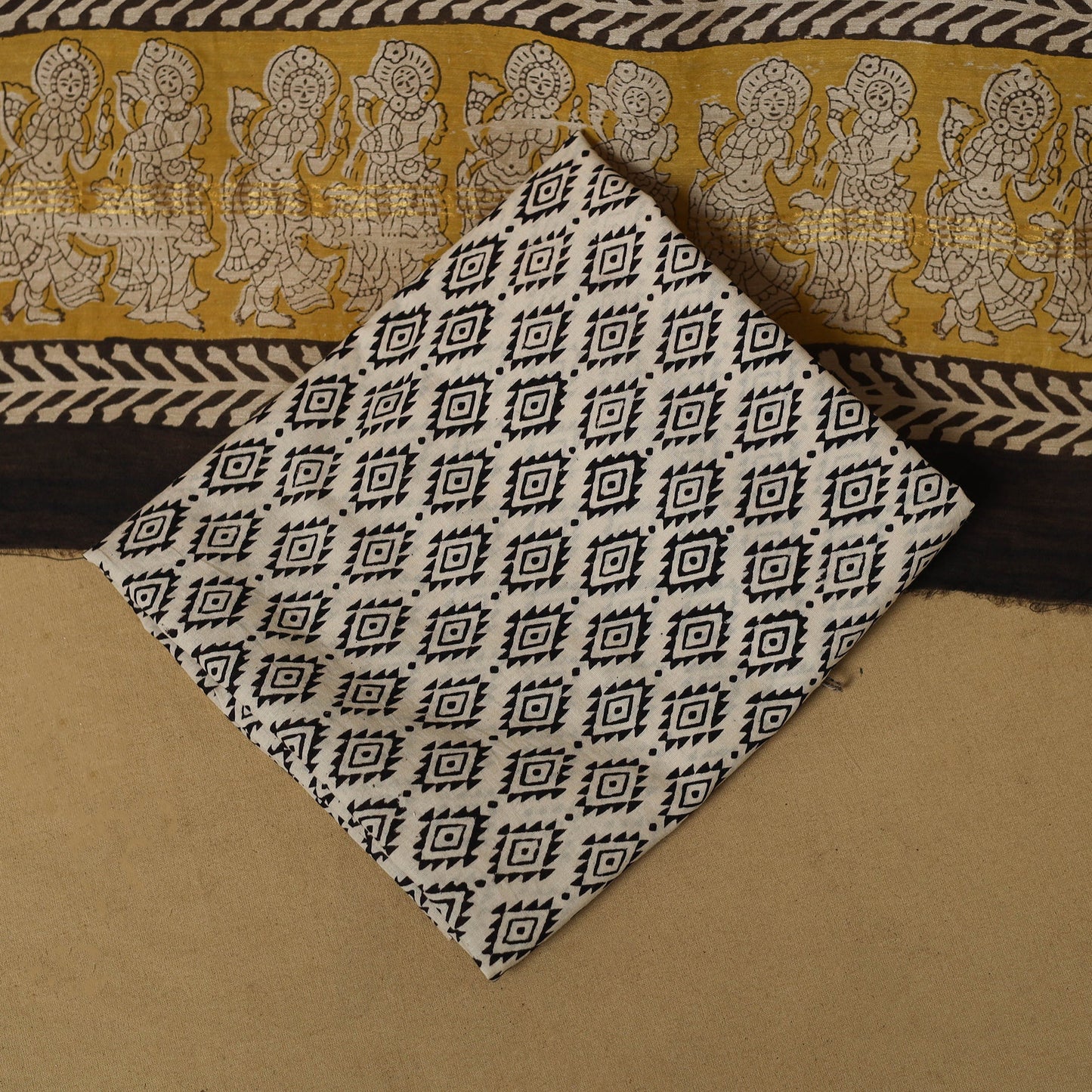 Natural dyed bagru chanderi silk 3pc unstitched dress