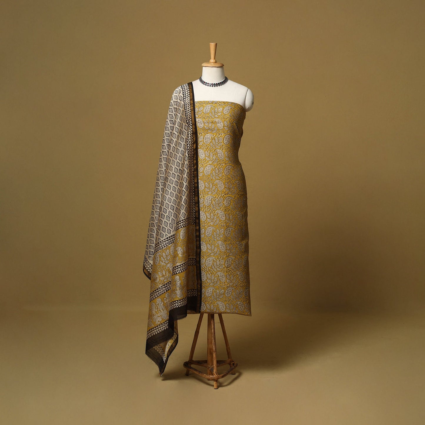 Natural dyed bagru chanderi silk 3pc unstitched dress