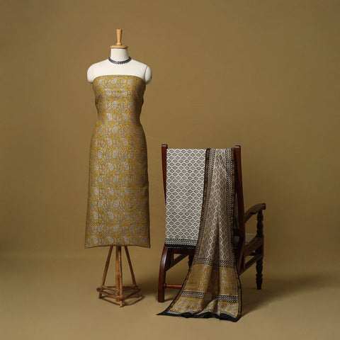 Natural dyed bagru chanderi silk 3pc unstitched dress