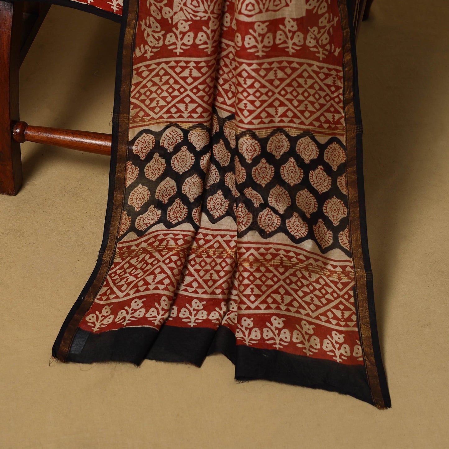 Natural dyed bagru chanderi silk 3pc unstitched dress