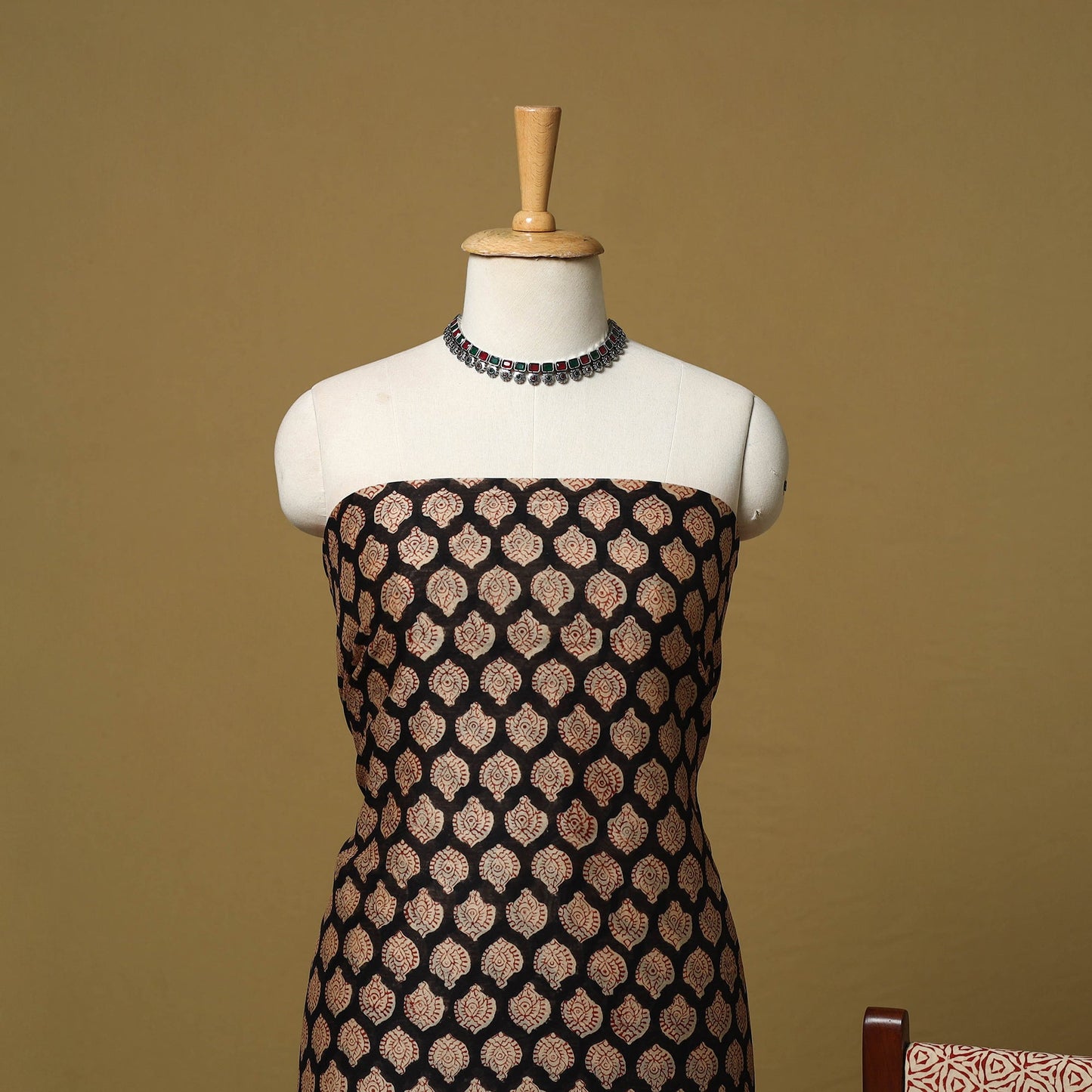 Natural dyed bagru chanderi silk 3pc unstitched dress