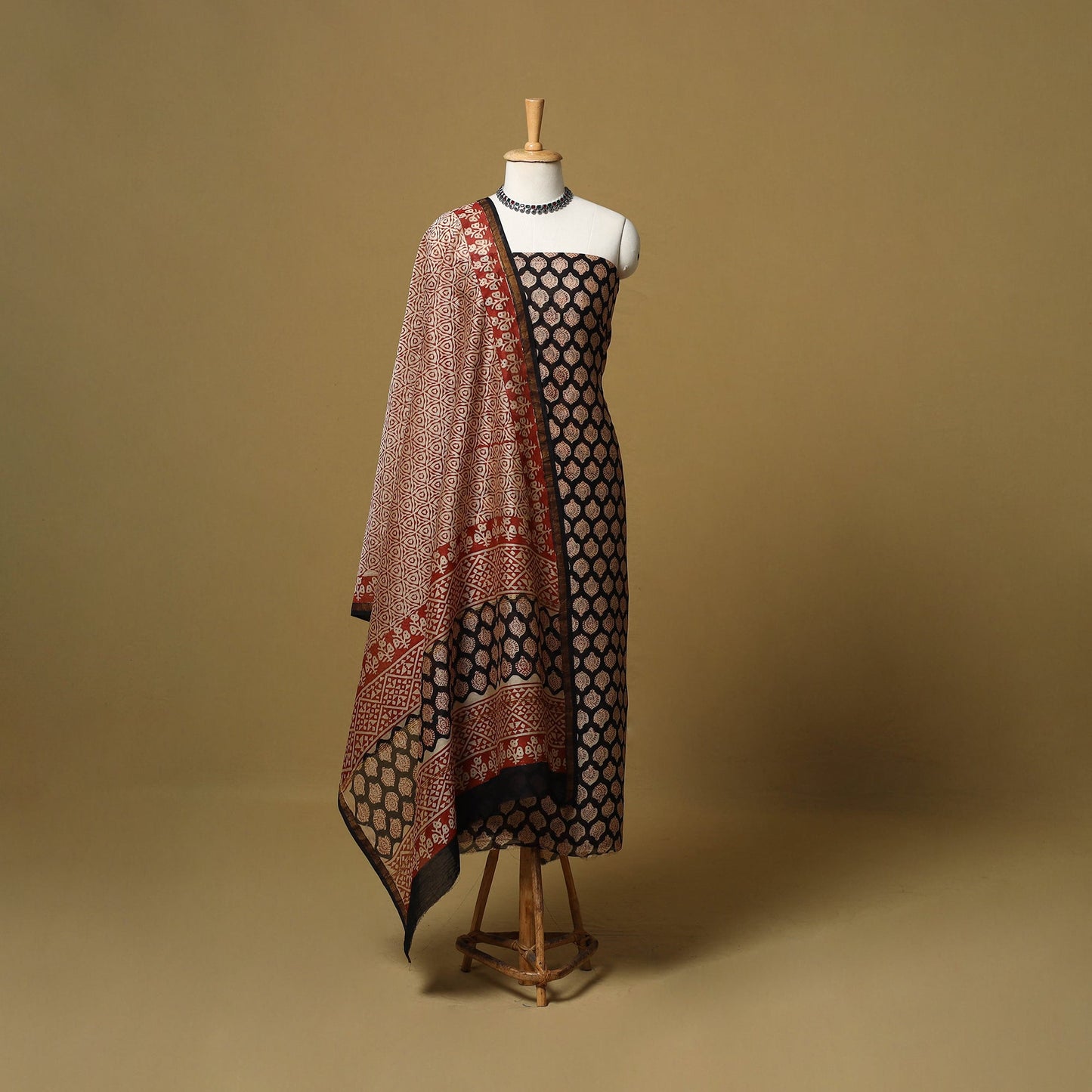 Natural dyed bagru chanderi silk 3pc unstitched dress