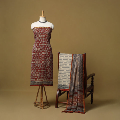 Natural dyed bagru chanderi silk 3pc unstitched dress