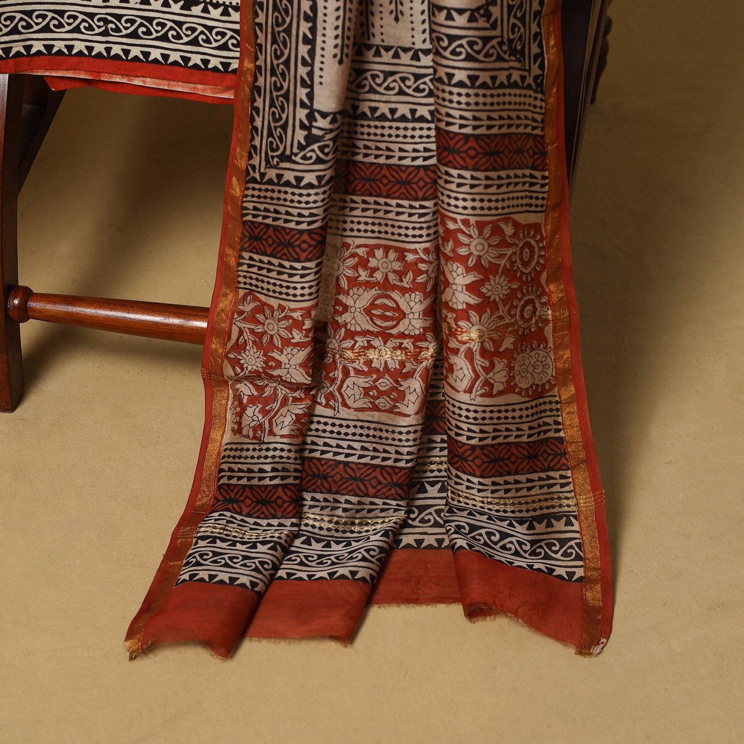 Natural dyed bagru chanderi silk 3pc unstitched dress