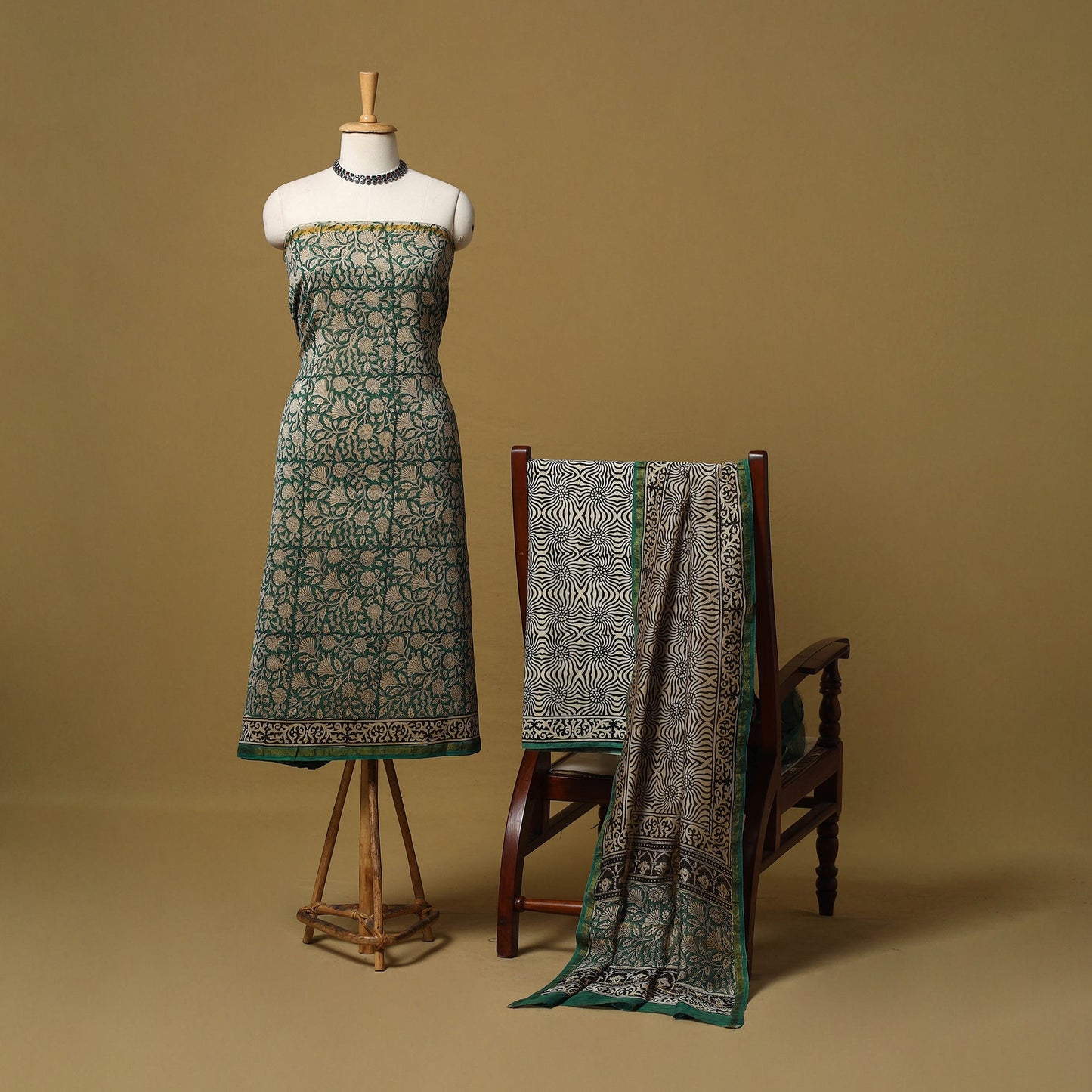 Natural dyed bagru chanderi silk 3pc unstitched dress