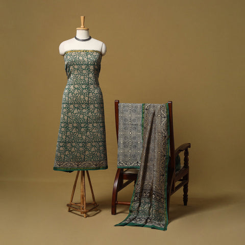 Natural dyed bagru chanderi silk 3pc unstitched dress