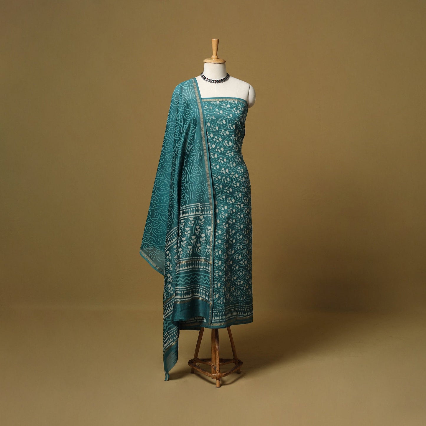 Natural dyed bagru chanderi silk 3pc unstitched dress