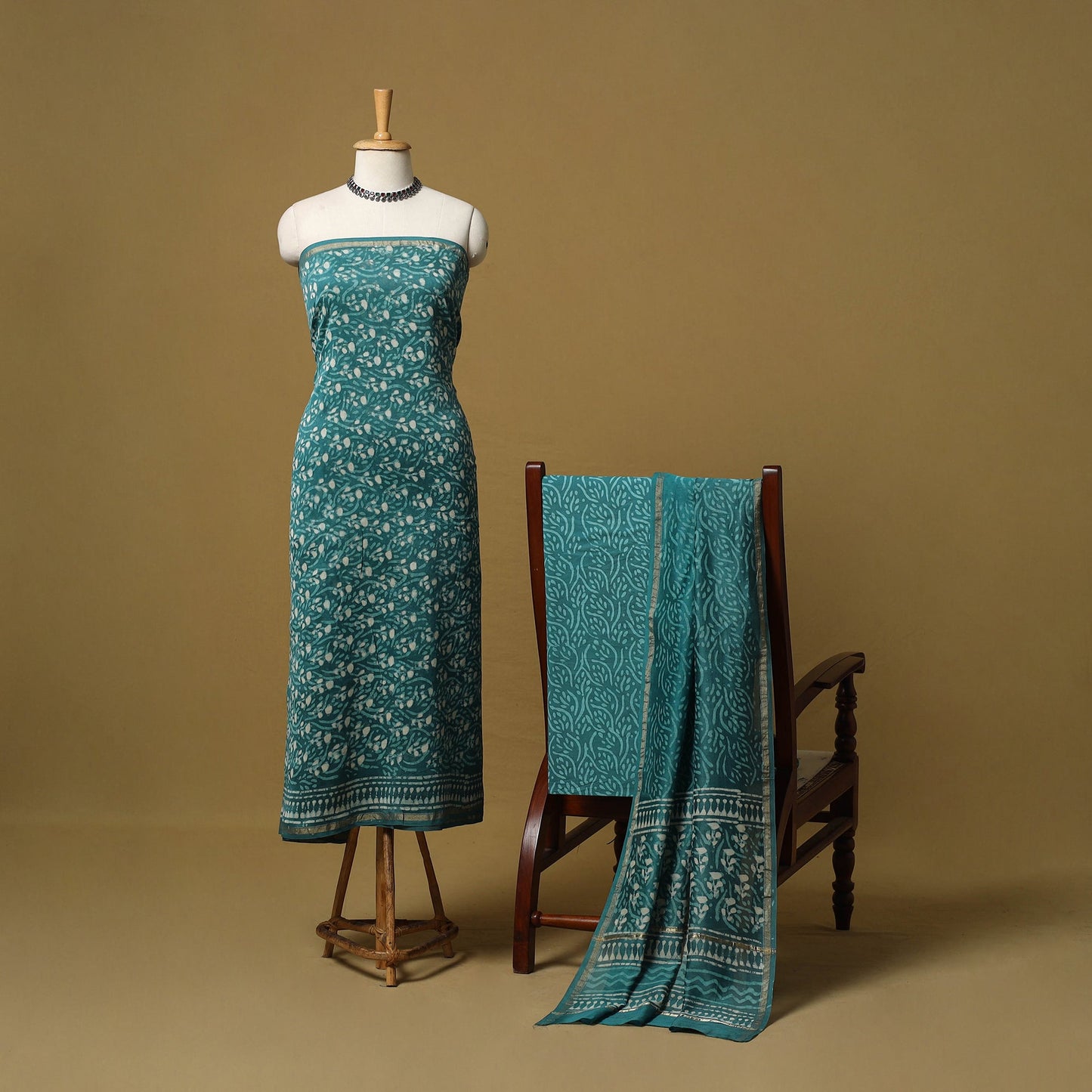 Natural dyed bagru chanderi silk 3pc unstitched dress