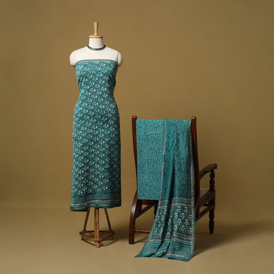 Natural dyed bagru chanderi silk 3pc unstitched dress