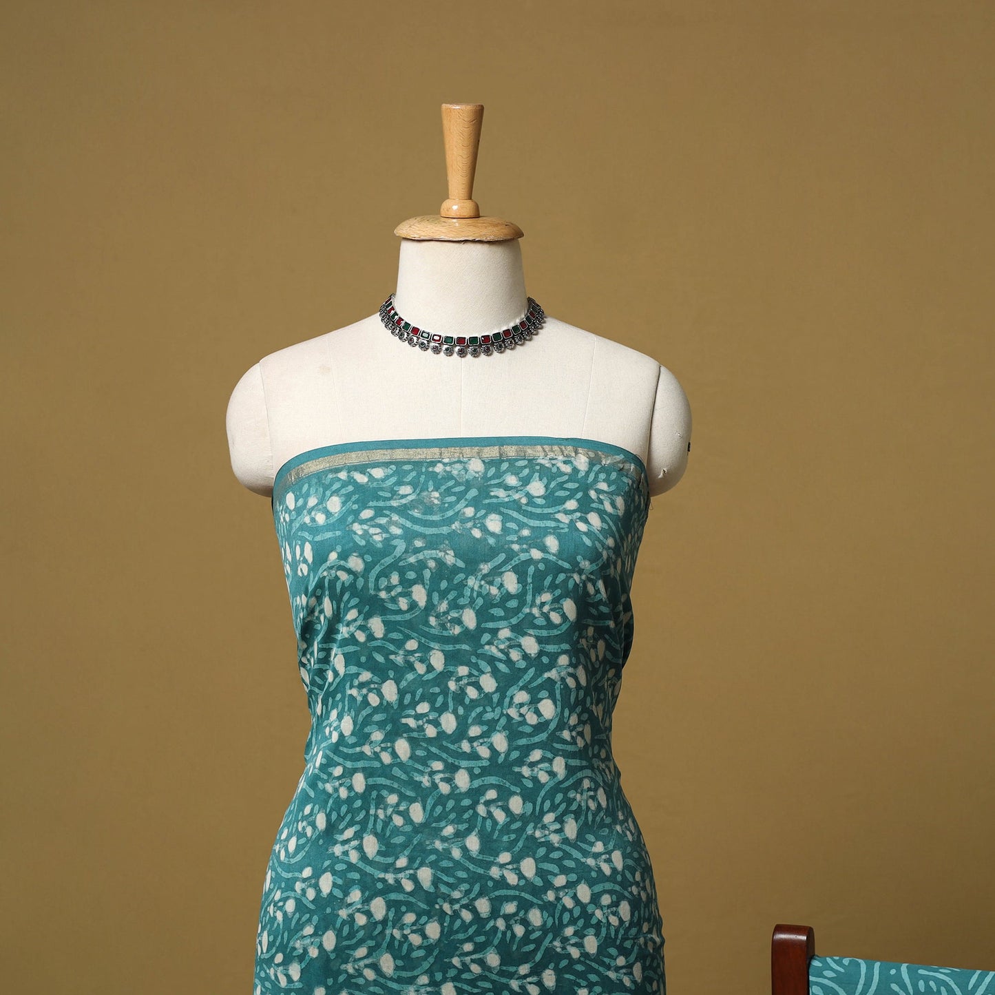 Natural dyed bagru chanderi silk 3pc unstitched dress