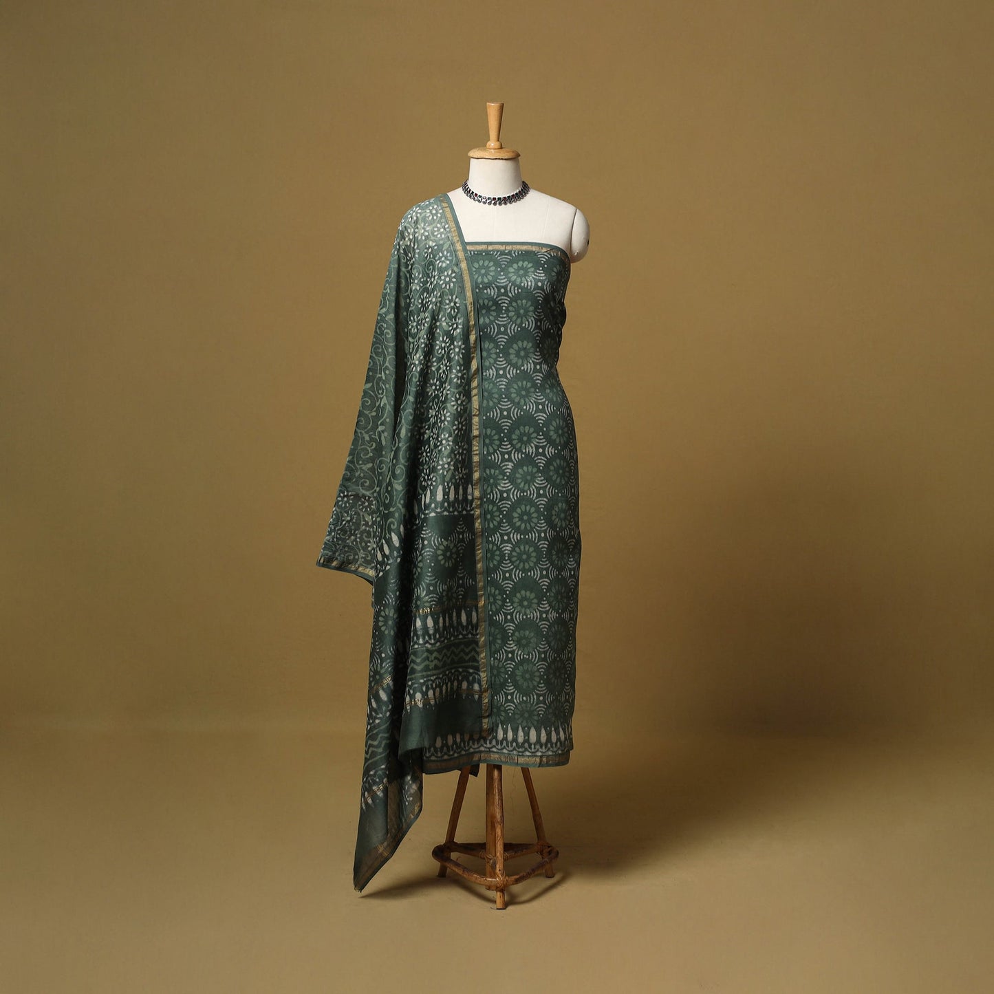 Natural dyed bagru chanderi silk 3pc unstitched dress