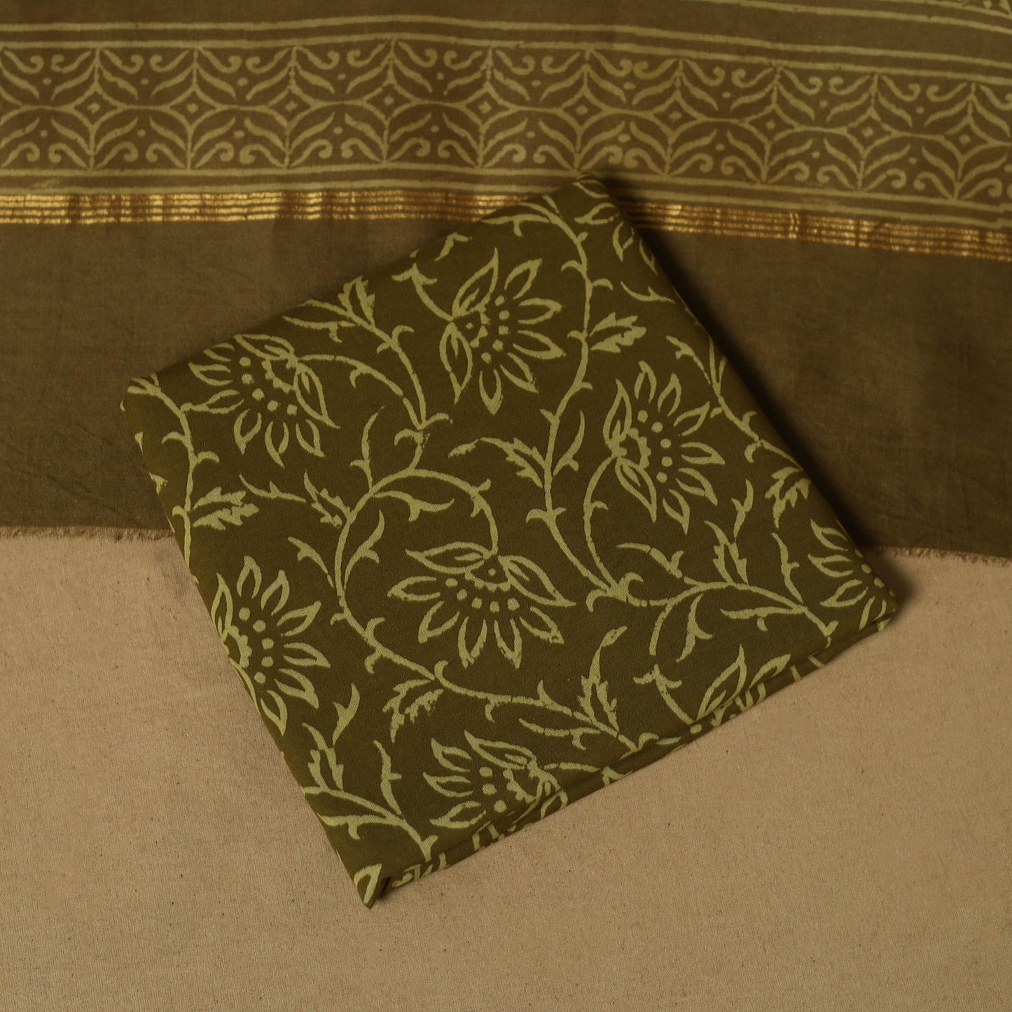 Natural dyed bagru chanderi silk 3pc unstitched dress