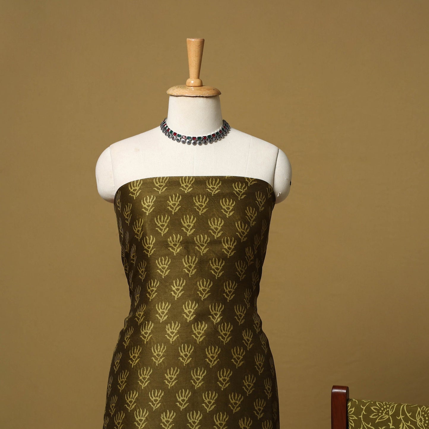 Natural dyed bagru chanderi silk 3pc unstitched dress