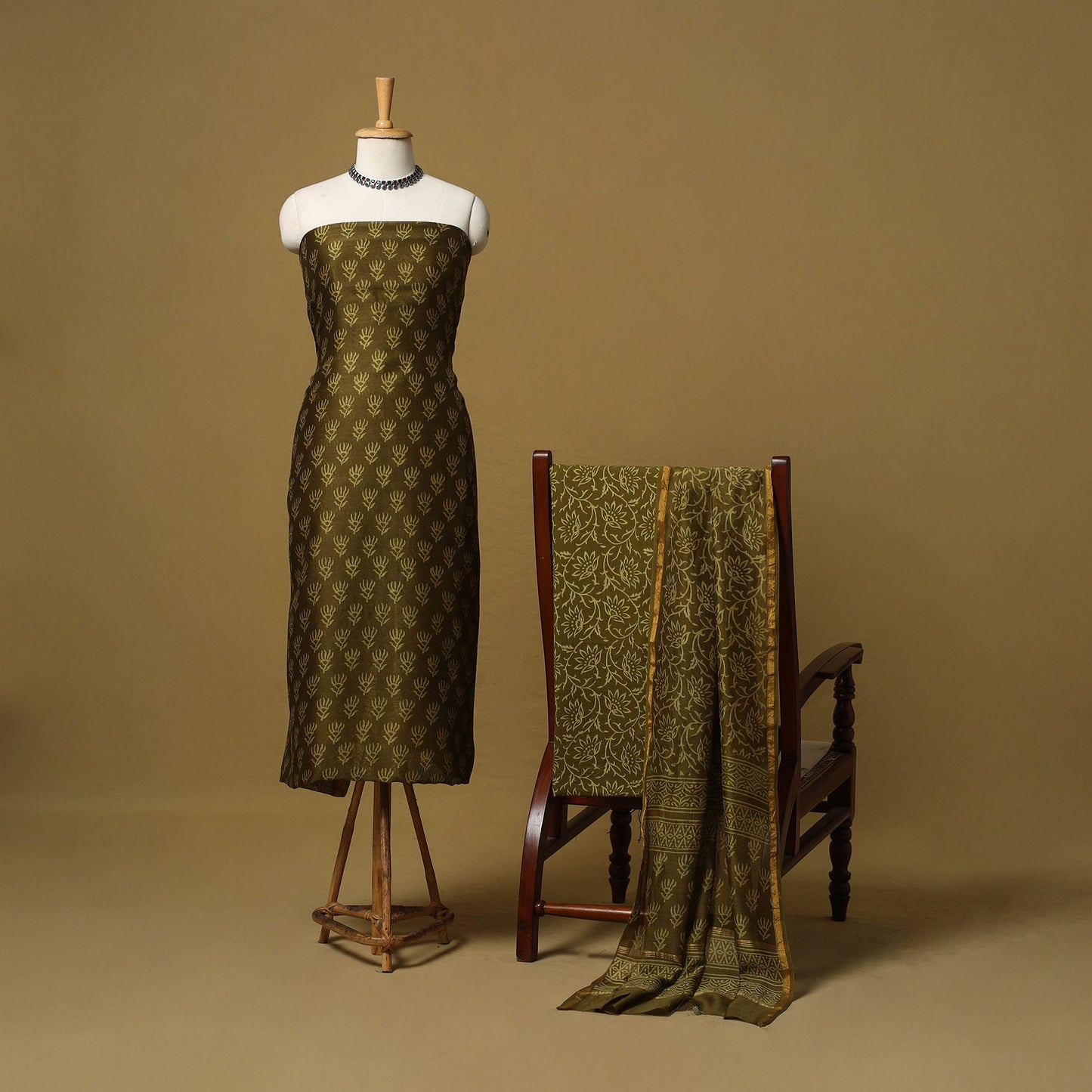 Natural dyed bagru chanderi silk 3pc unstitched dress