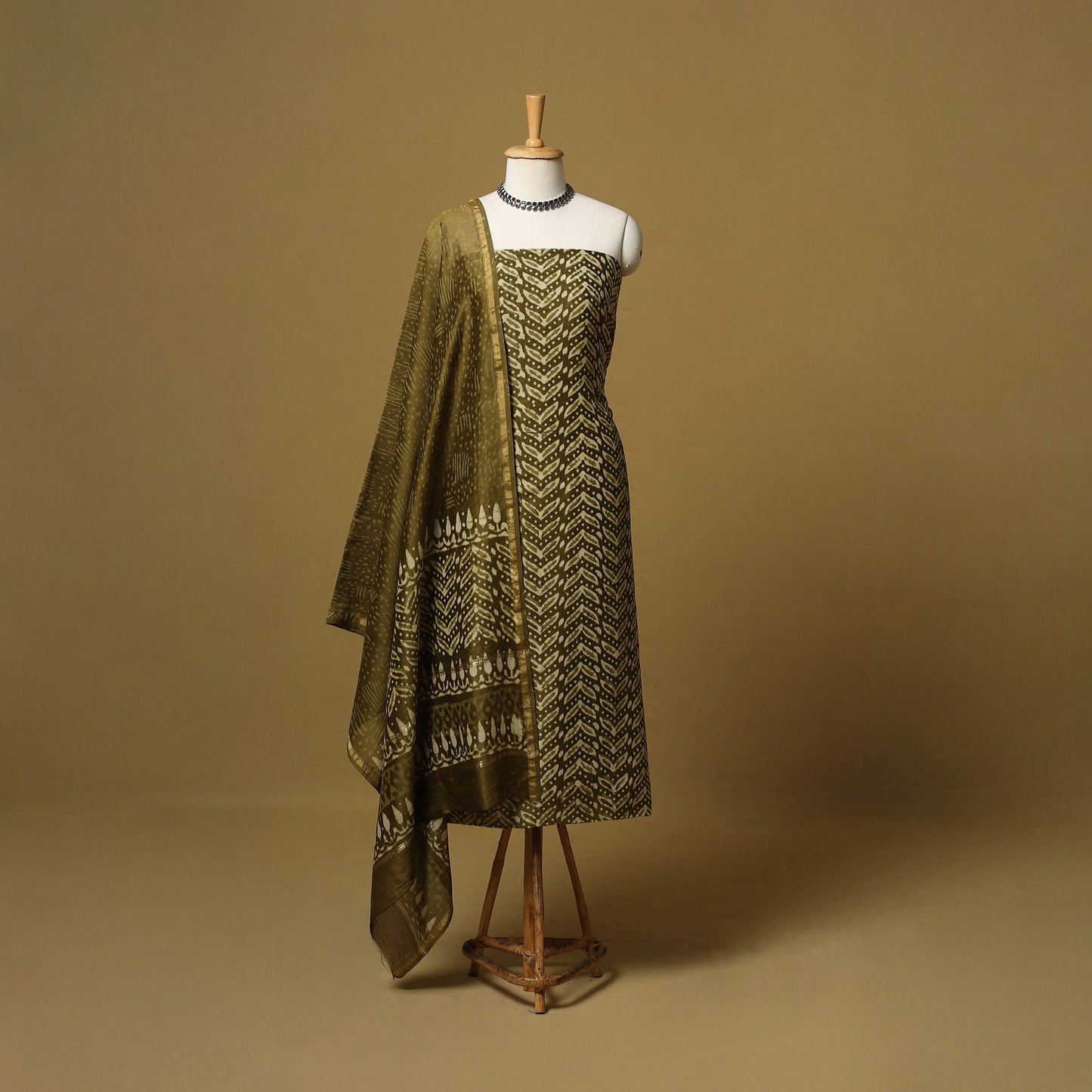 Natural dyed bagru chanderi silk 3pc unstitched dress