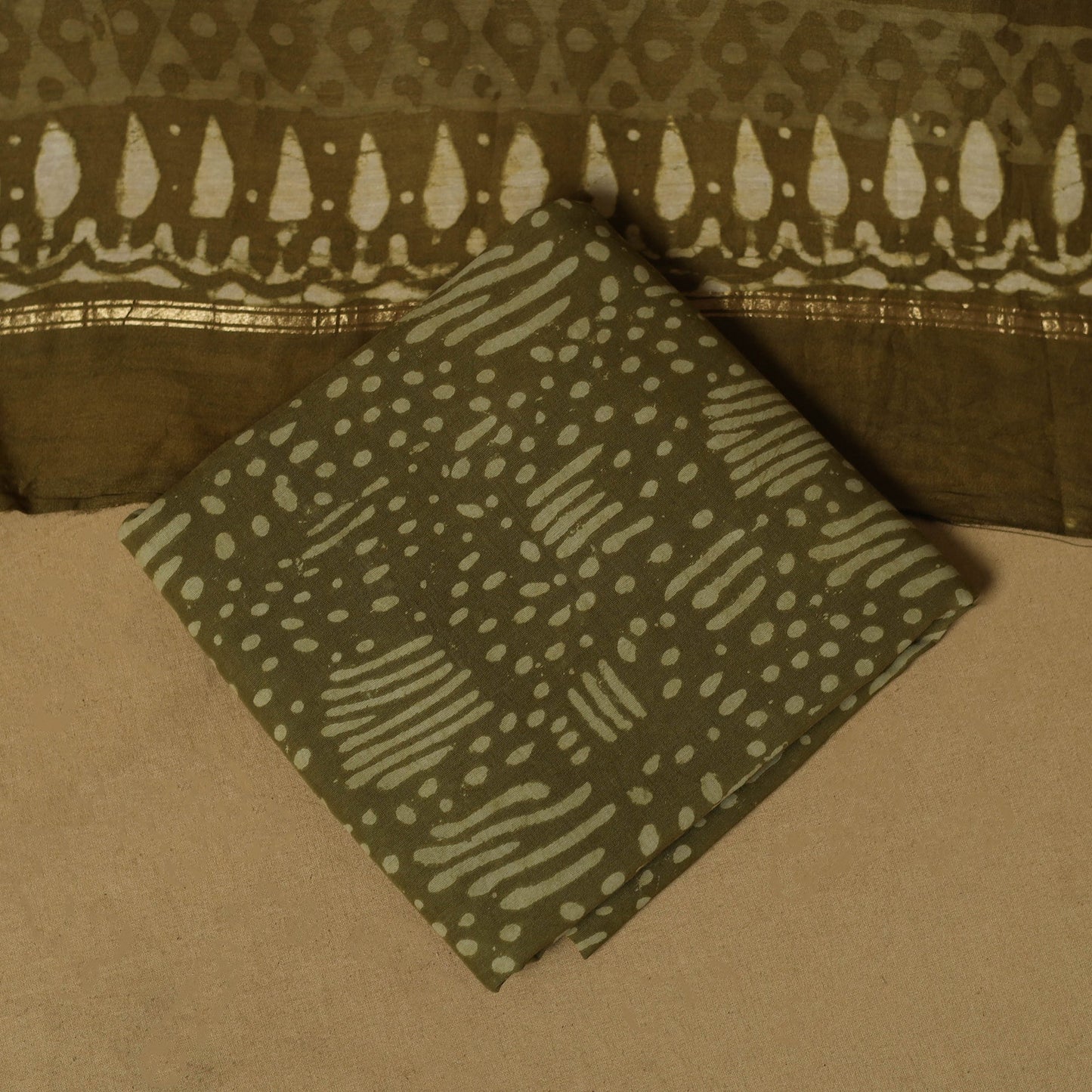 Natural dyed bagru chanderi silk 3pc unstitched dress