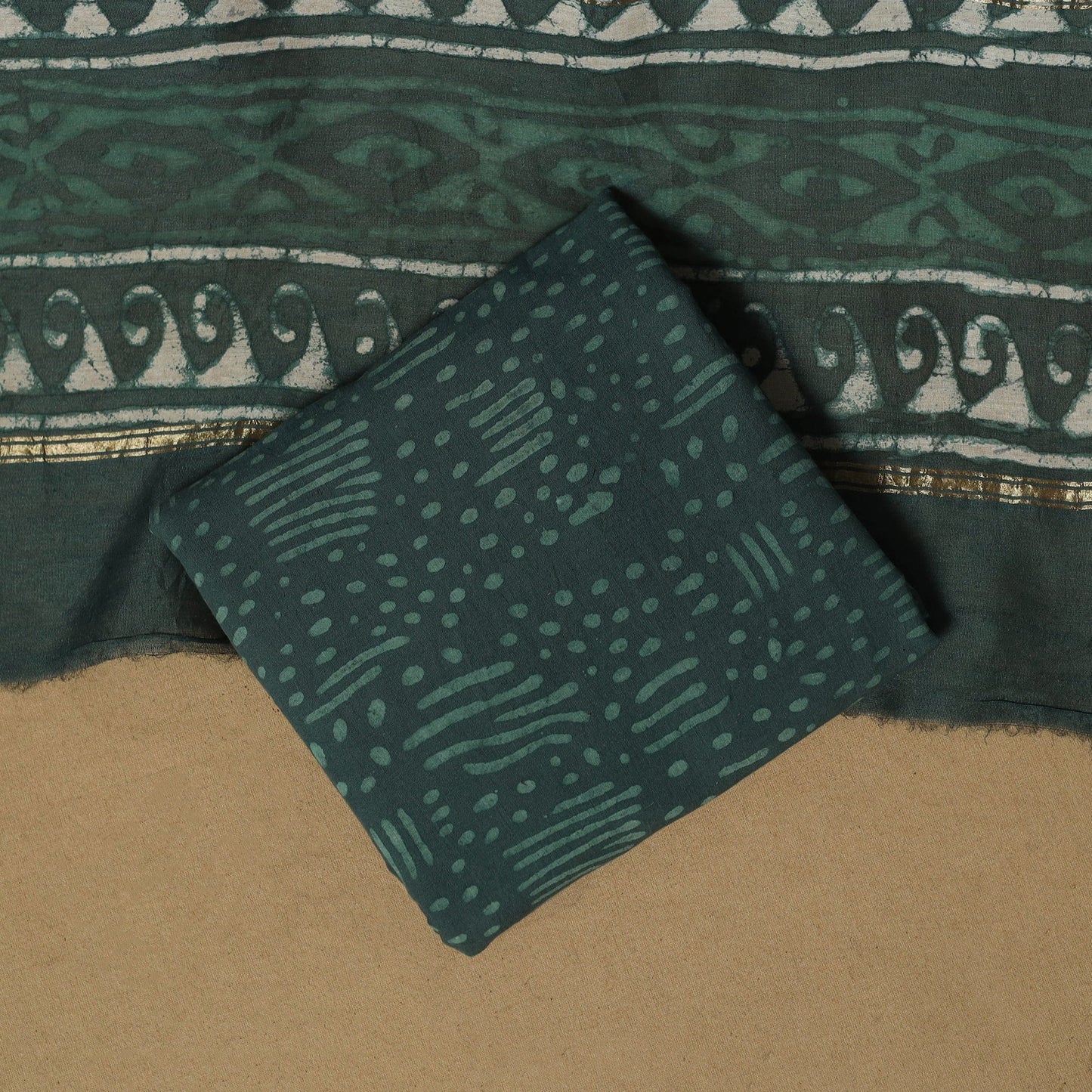 Natural dyed bagru chanderi silk 3pc unstitched dress