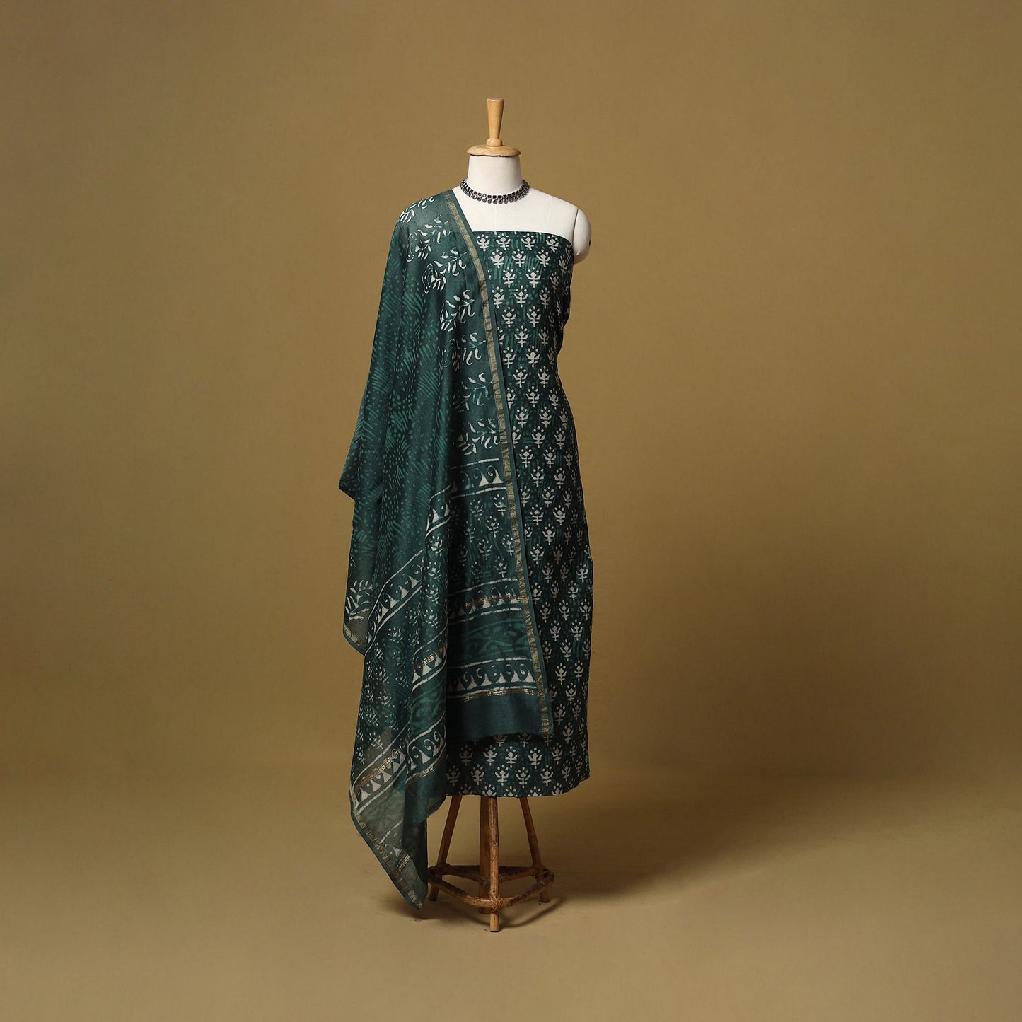 Natural dyed bagru chanderi silk 3pc unstitched dress